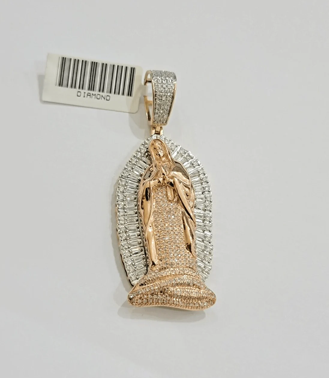 Diamond Virgin Mary Charm Pendant 10k Yellow Rose Gold Natural Diamond REAL SALE - Image 7