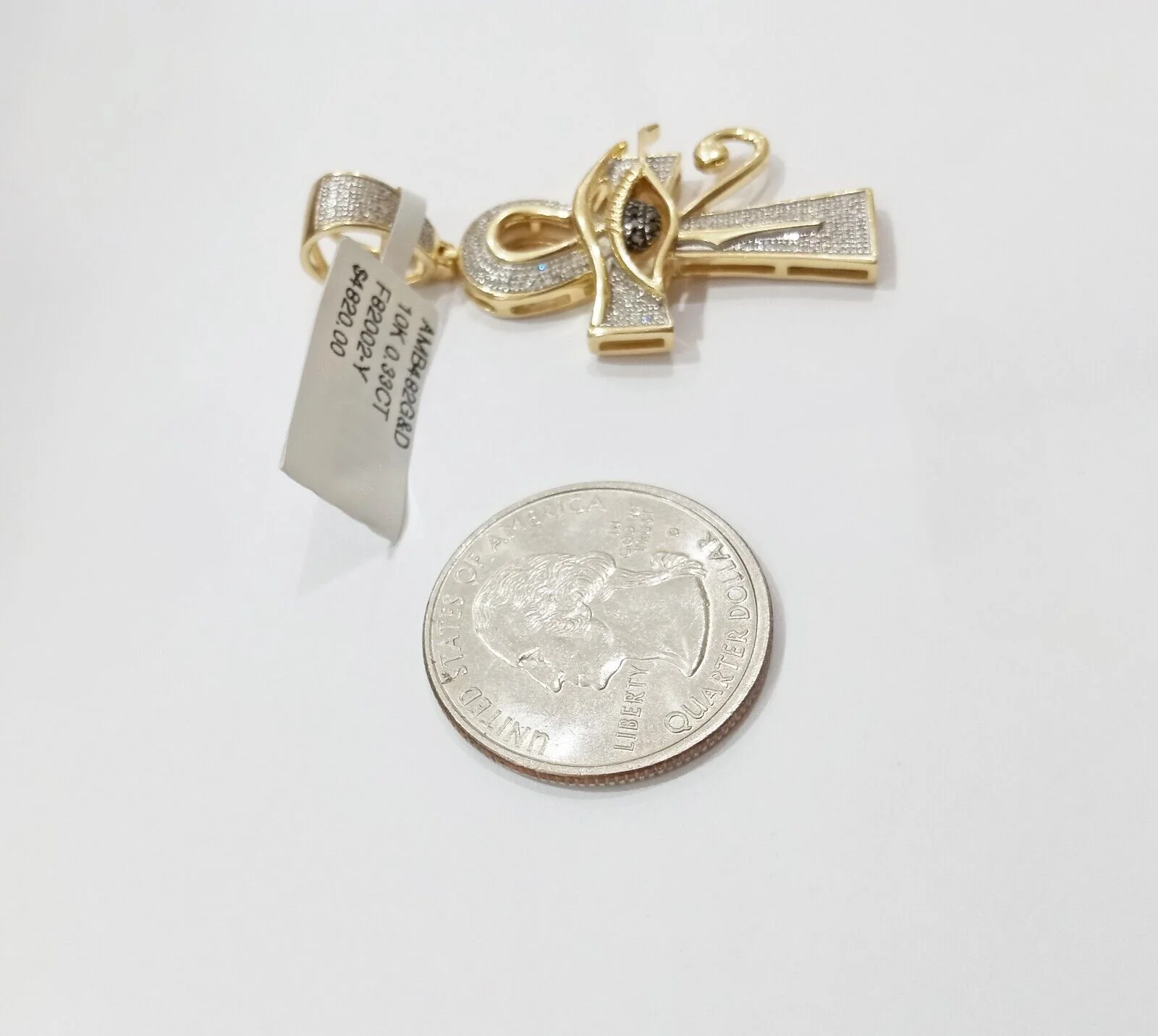 Evil Eye Charm Pendant Real 10K Yellow Gold Genuine Natural Diamond Ankh Cross - Image 5