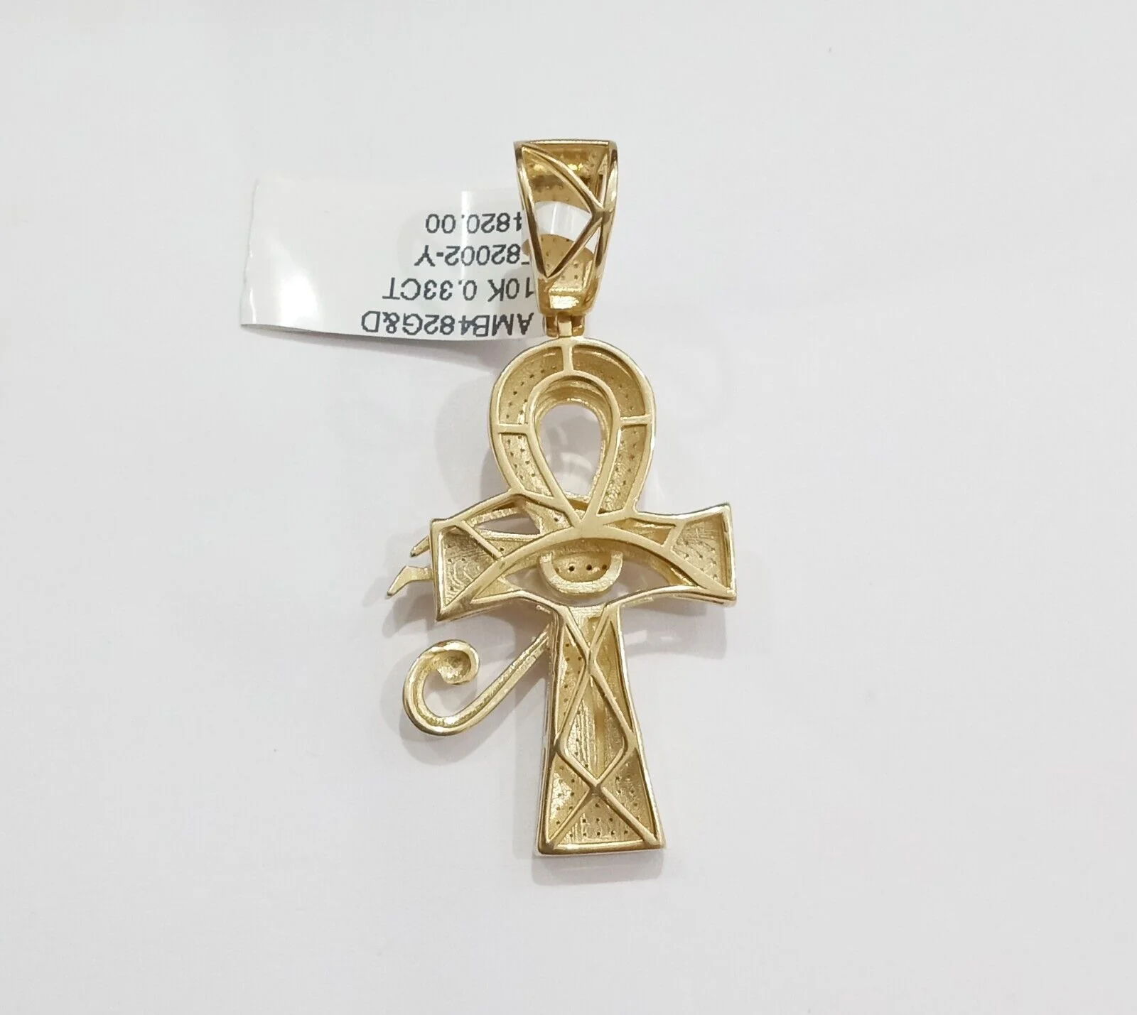 Evil Eye Charm Pendant Real 10K Yellow Gold Genuine Natural Diamond Ankh Cross - Image 6