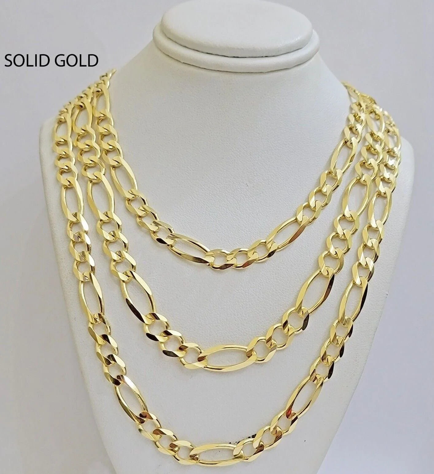 Figaro Link Chain 14k Yellow Gold 8mm Necklace 18- 30 Inch SOLID 14kt STRONG