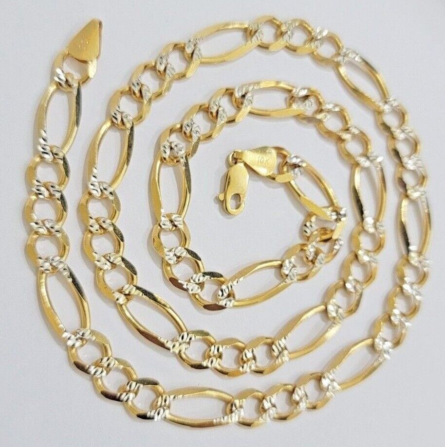 Figaro Link Chain Real 10k Yellow Gold 8mm Necklace 18- 30 Inch Solid Two Tone - Image 11