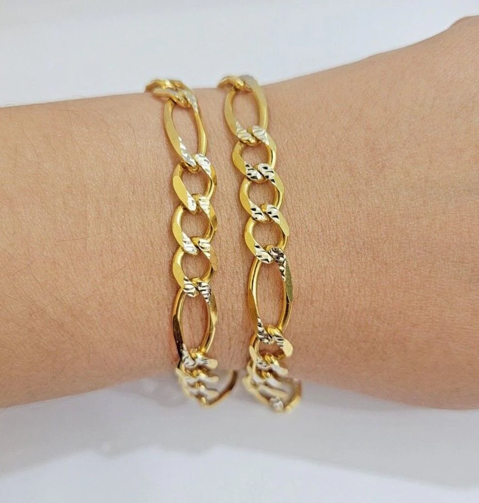 Figaro Link Chain Real 10k Yellow Gold 8mm Necklace 18- 30 Inch Solid Two Tone - Image 5