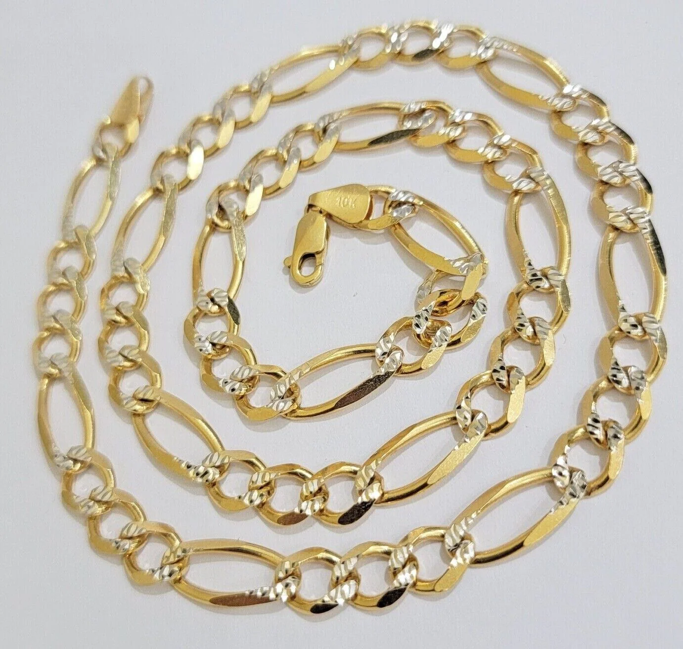 Figaro Link Chain Real 10k Yellow Gold 8mm Necklace 18- 30 Inch Solid Two Tone - Image 8