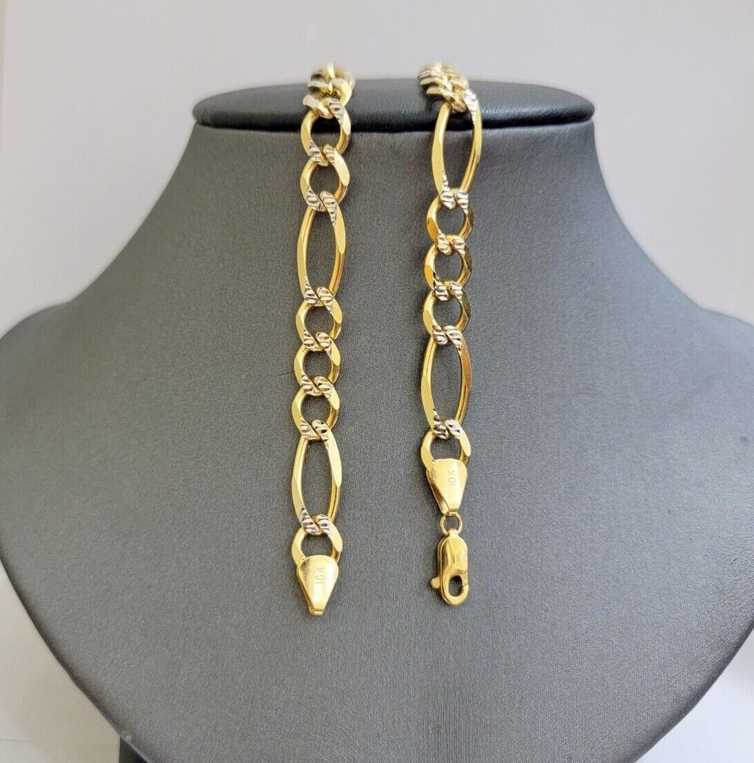 Figaro Link Chain Real 10k Yellow Gold 8mm Necklace 18- 30 Inch Solid Two Tone - Image 9