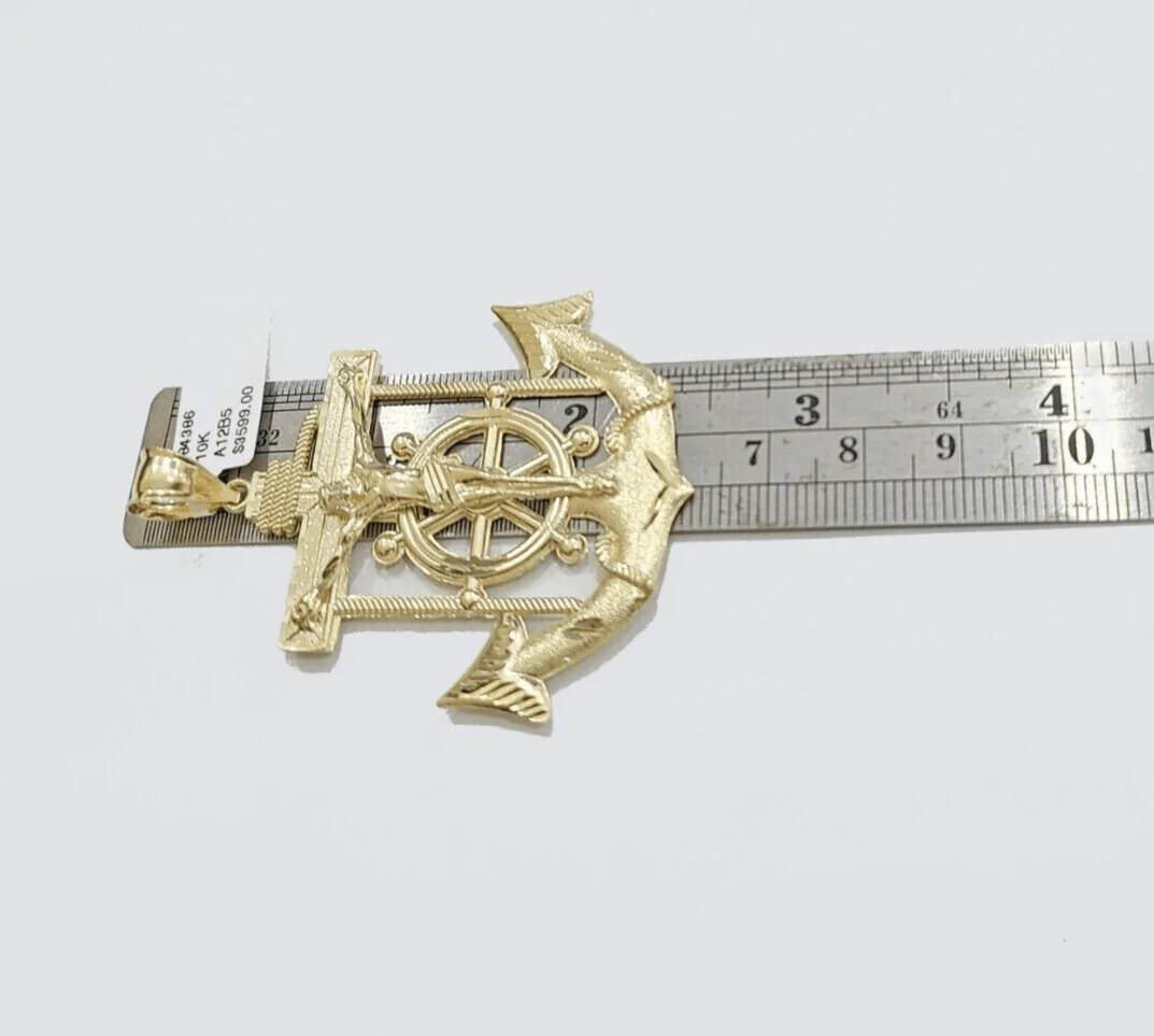 Jesus Anchor Charm Pendant Men's Real 10k Yellow Gold Solid 10kt For Chain - Image 3