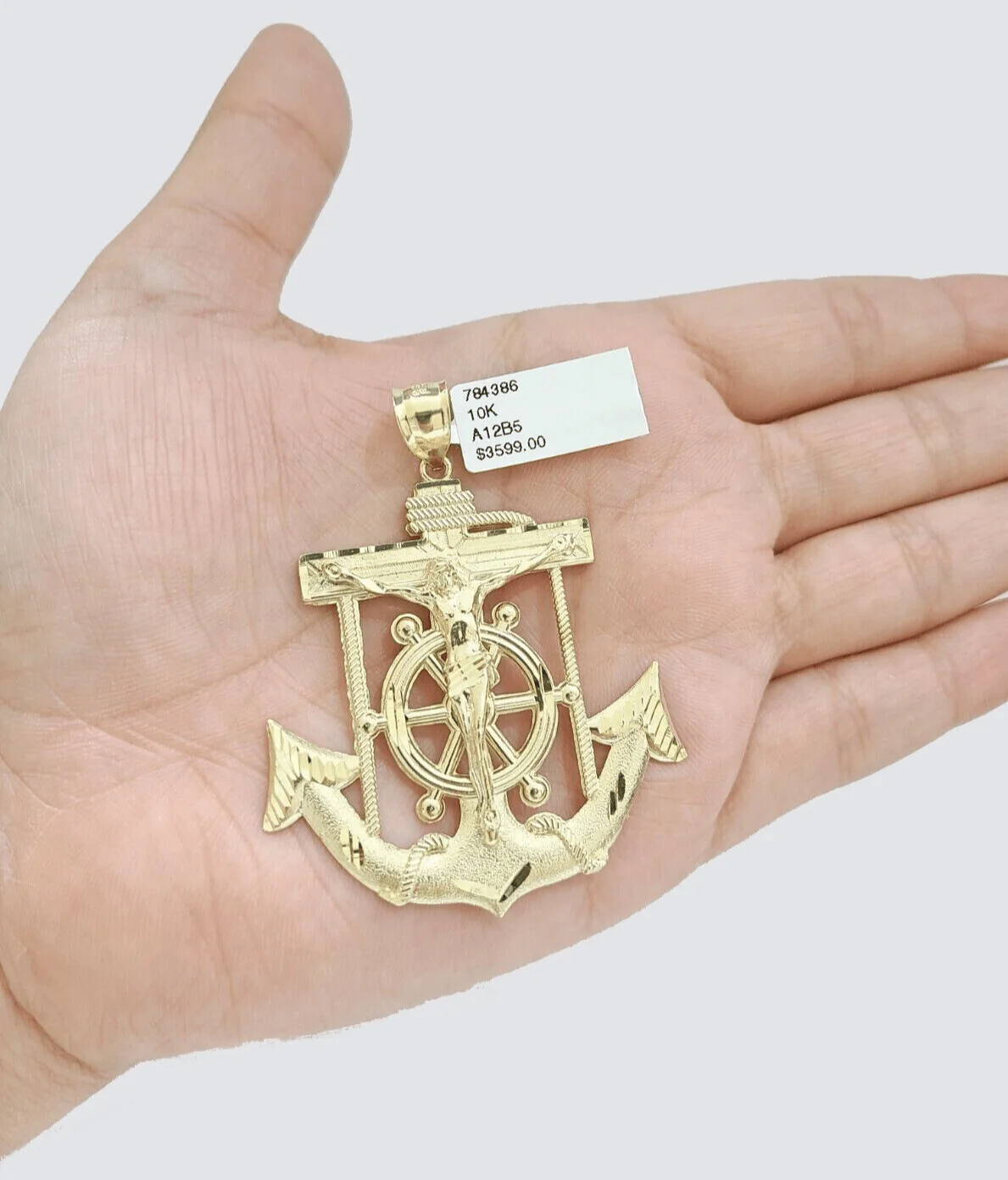 Jesus Anchor Charm Pendant Men's Real 10k Yellow Gold Solid 10kt For Chain - Image 7