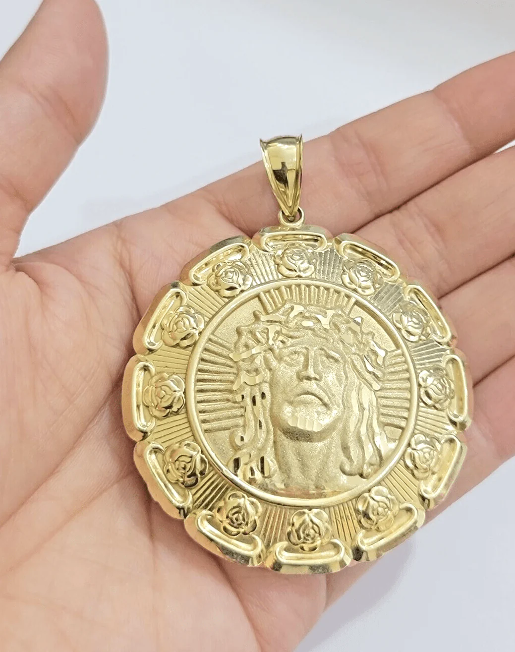 Jesus Virgin Mary Charm Pendant Real 10k Yellow Gold For 10kt Chain Necklace New - Image 3