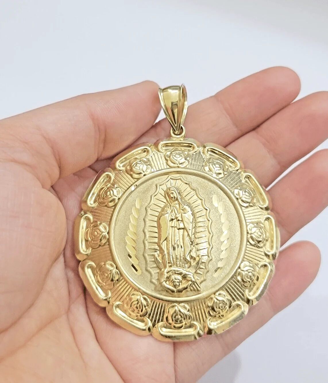 Jesus Virgin Mary Charm Pendant Real 10k Yellow Gold For 10kt Chain Necklace New - Image 7