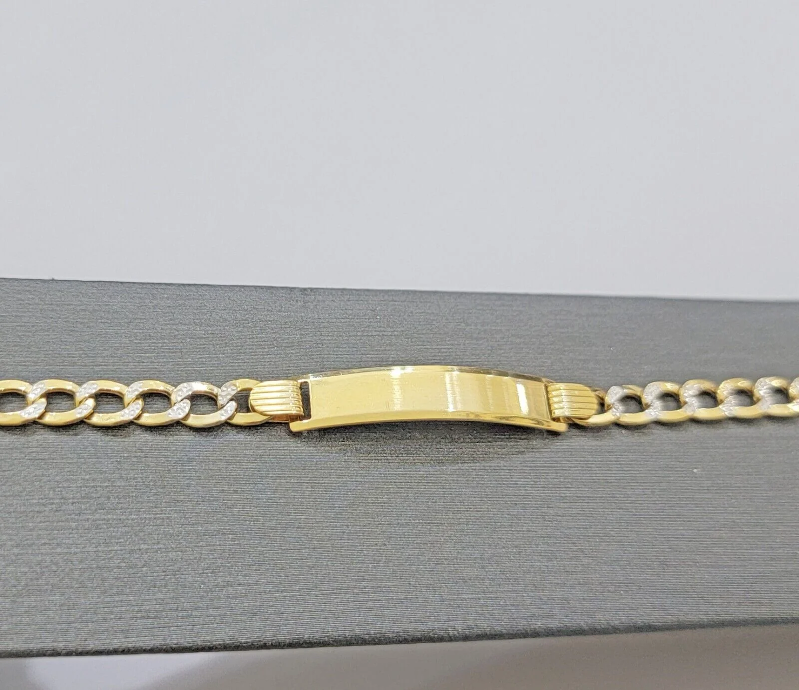 Kids REAL 10k Gold Bracelet ID Cuban curb Link Two-tone style 5mm 6 Inch baby Br - Image 3