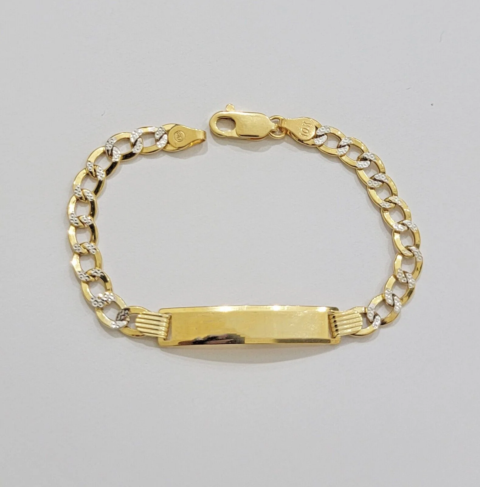 Kids REAL 10k Gold Bracelet ID Cuban curb Link Two-tone style 5mm 6 Inch baby Br - Image 6