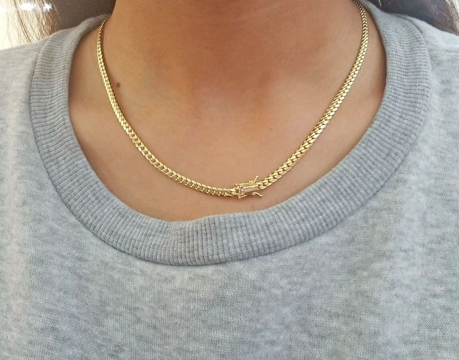 ladies 14k Yellow Gold Necklace Chain Women Cuban link 4mm 18" Box Lock Real