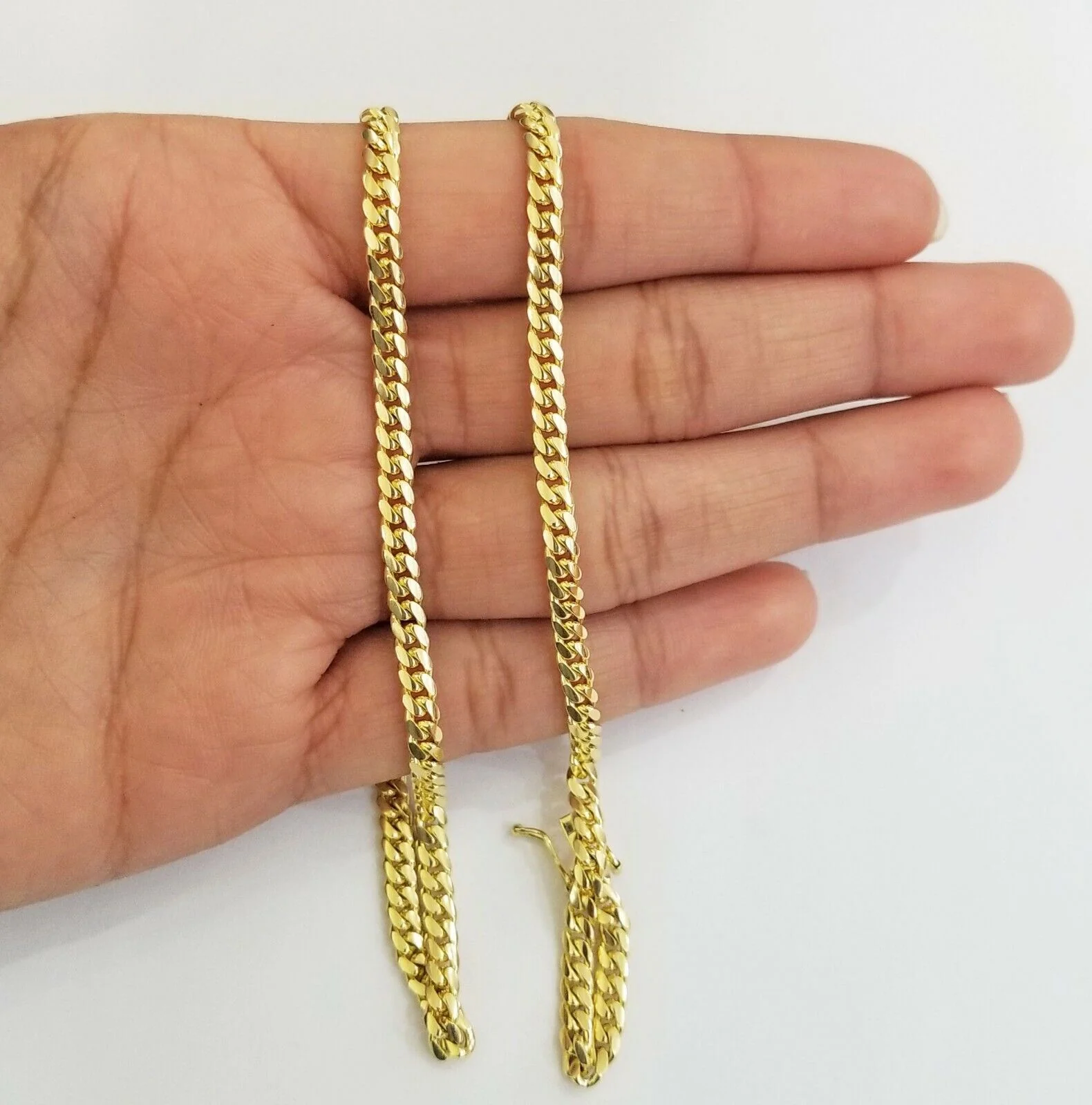 ladies 14k Yellow Gold Necklace Chain Women Cuban link 4mm 18" Box Lock Real - Image 3