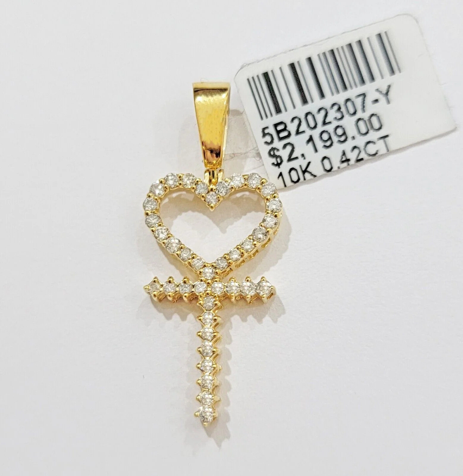 Ladies charm pendant Real 10k gold Natural Diamonds Heart Ankh Cross For Women - Image 2