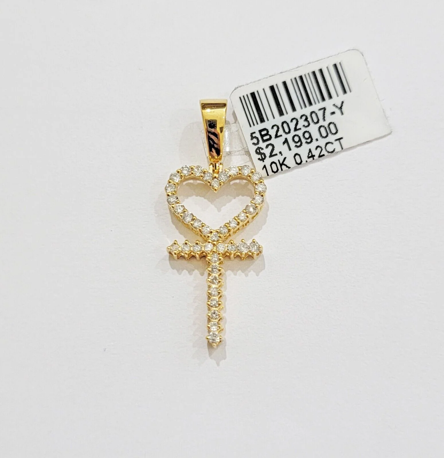 Ladies charm pendant Real 10k gold Natural Diamonds Heart Ankh Cross For Women - Image 4
