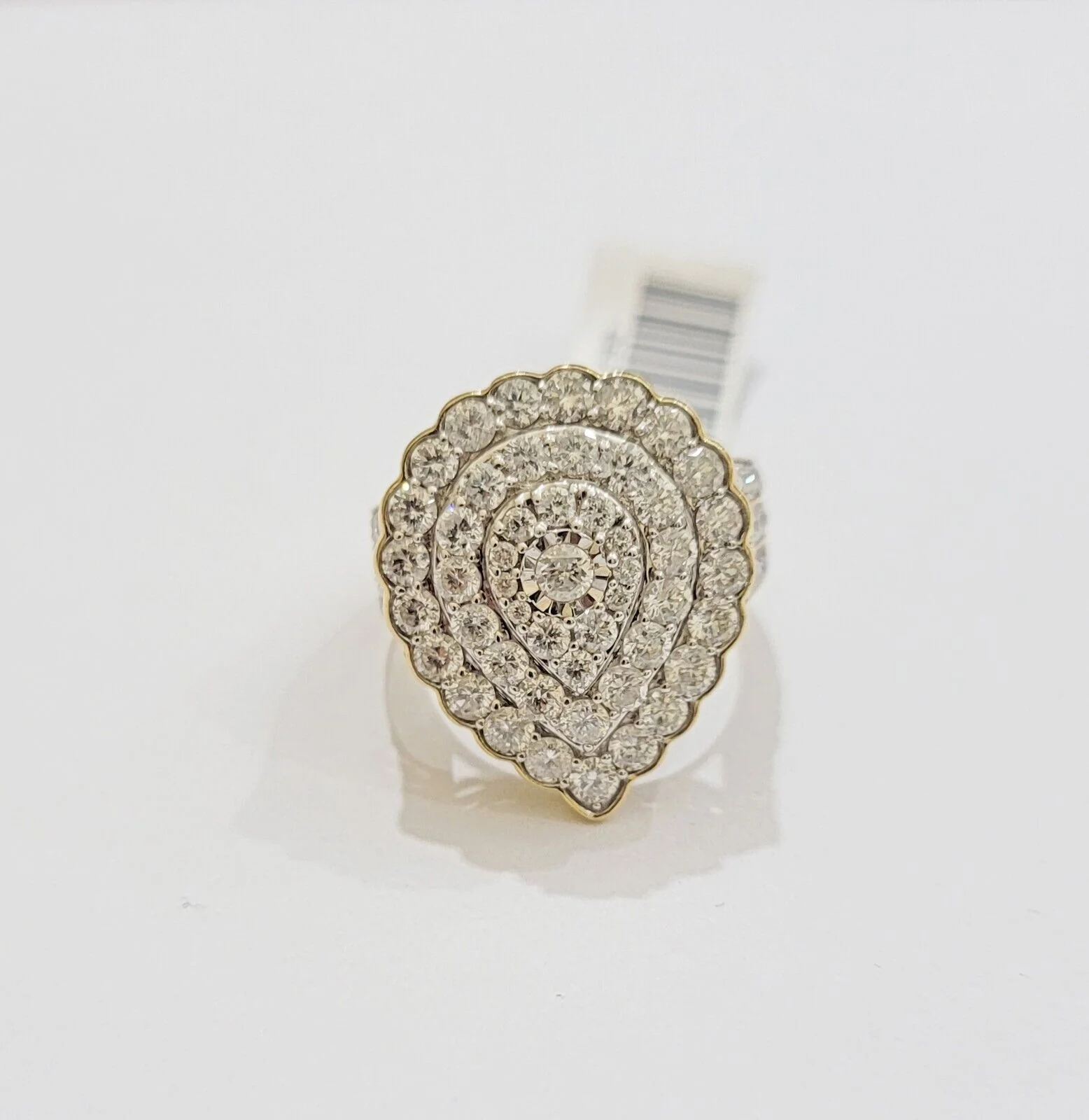 Ladies Diamond Ring Tear Drop 3 CT Natural Diamond Solid 10k Yellow Gold , Pear - Image 3