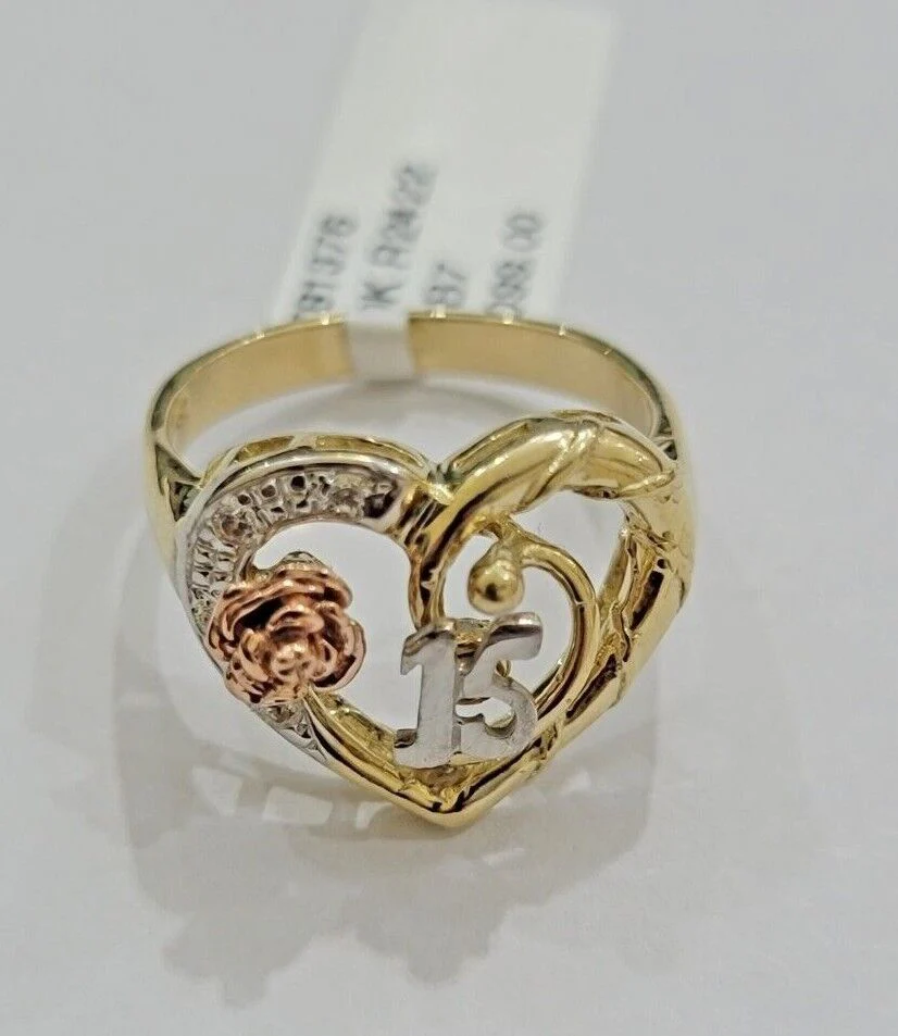 Ladies Ring 10k Gold Quinceanera 15 Anos Year Girls 10KT Yellow Hearts REAL SALE - Image 7