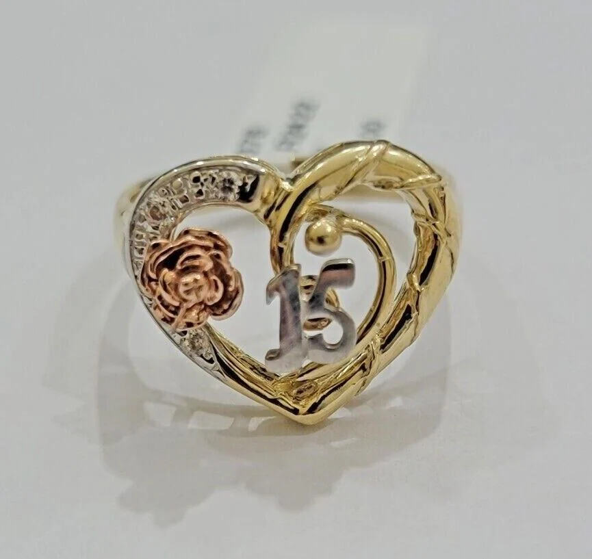 Ladies Ring 10k Gold Quinceanera 15 Anos Year Girls 10KT Yellow Hearts REAL SALE - Image 9