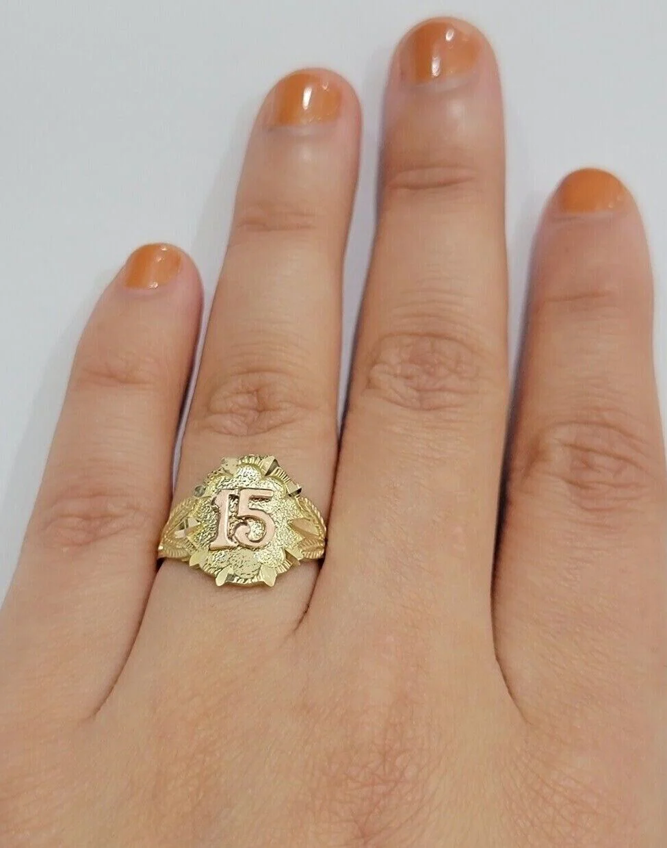 Ladies Ring 10k Gold Quinceanera 15 Anos Year Girls 10KT Yellow REAL Ring Sizes 6,7,8,9,10,11 & 12 - Image 3