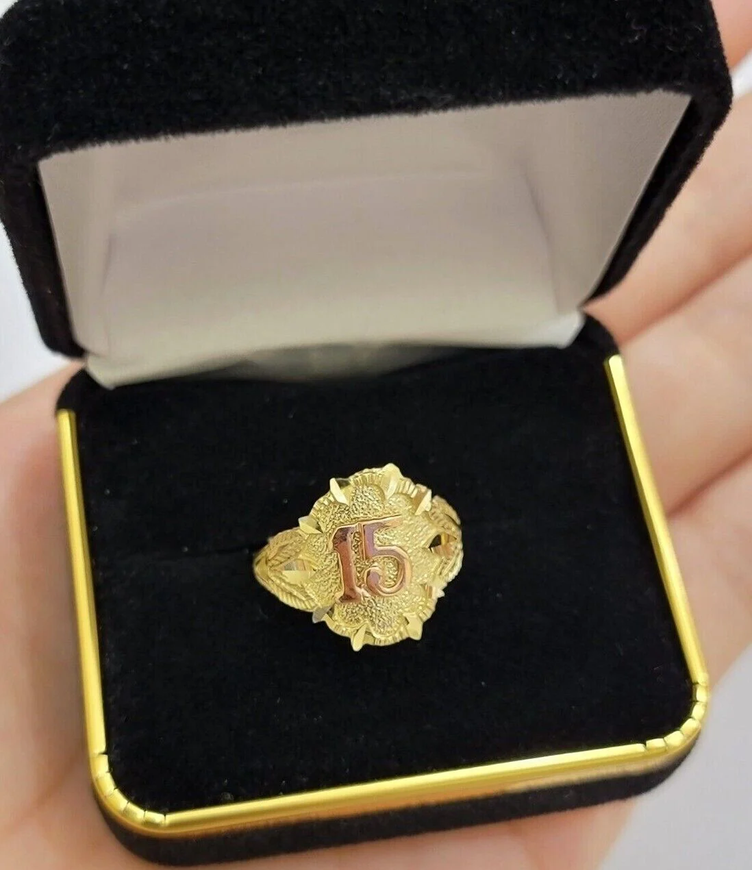 Ladies Ring 10k Gold Quinceanera 15 Anos Year Girls 10KT Yellow REAL Ring Sizes 6,7,8,9,10,11 & 12 - Image 4