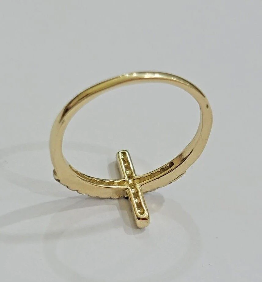 Ladies Ring 10k Yellow Gold Cross REAL 10KT Unique Casual Band LIMITED TIME SALE - Image 4