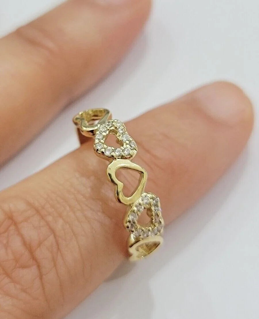 Ladies Ring 10k Yellow Gold Heart 10 KT REAL Unique Engagement Wedding Band SALE - Image 2