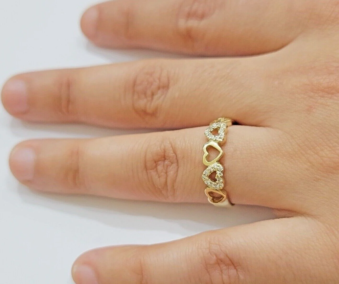 Ladies Ring 10k Yellow Gold Heart 10 KT REAL Unique Engagement Wedding Band SALE - Image 3