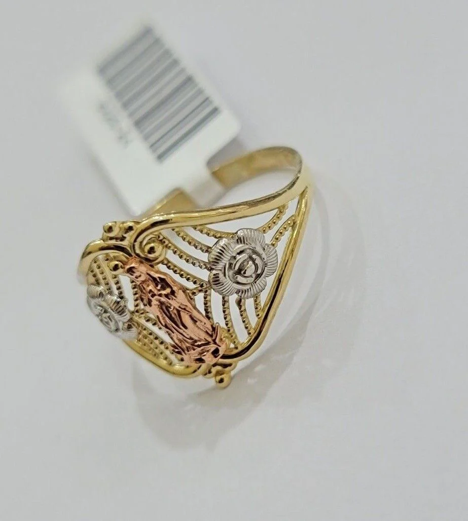 Ladies Ring 10k Yellow Gold Virgin Mary Cross 10KT REAL Gold Unique Size 7 SALE - Image 11
