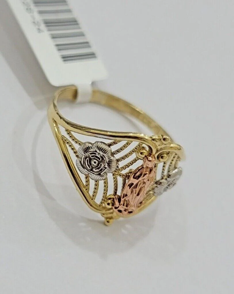 Ladies Ring 10k Yellow Gold Virgin Mary Cross 10KT REAL Gold Unique Size 7 SALE - Image 2