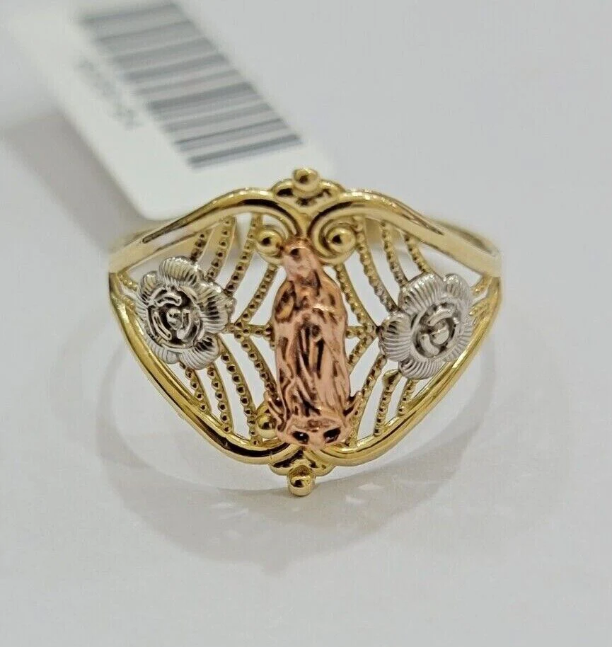 Ladies Ring 10k Yellow Gold Virgin Mary Cross 10KT REAL Gold Unique Size 7 SALE - Image 6