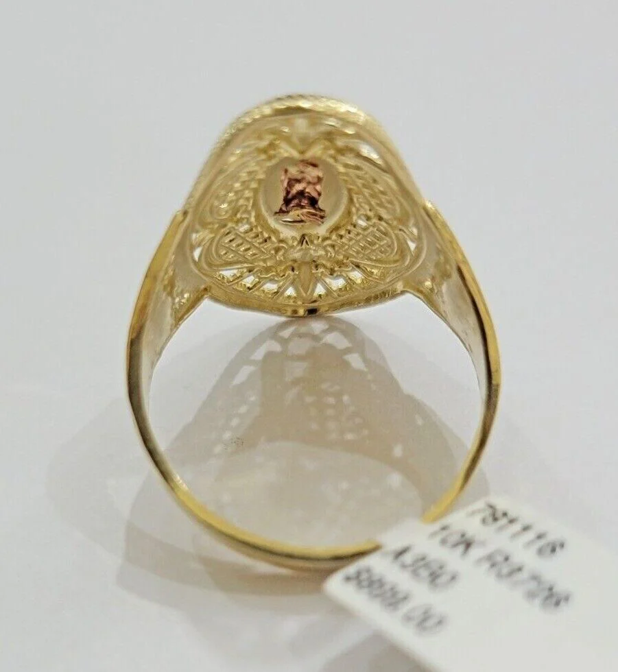 Ladies Ring 10k Yellow Gold Virgin Mary Cross 10KT REAL Gold Unique Size 7 SALE - Image 2