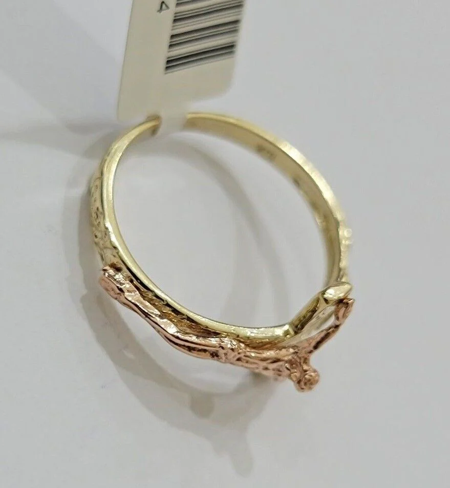 Ladies Ring 10k Yellow Rose Gold Jesus Cross REAL Crucifix Unique Band For SALE - Image 8