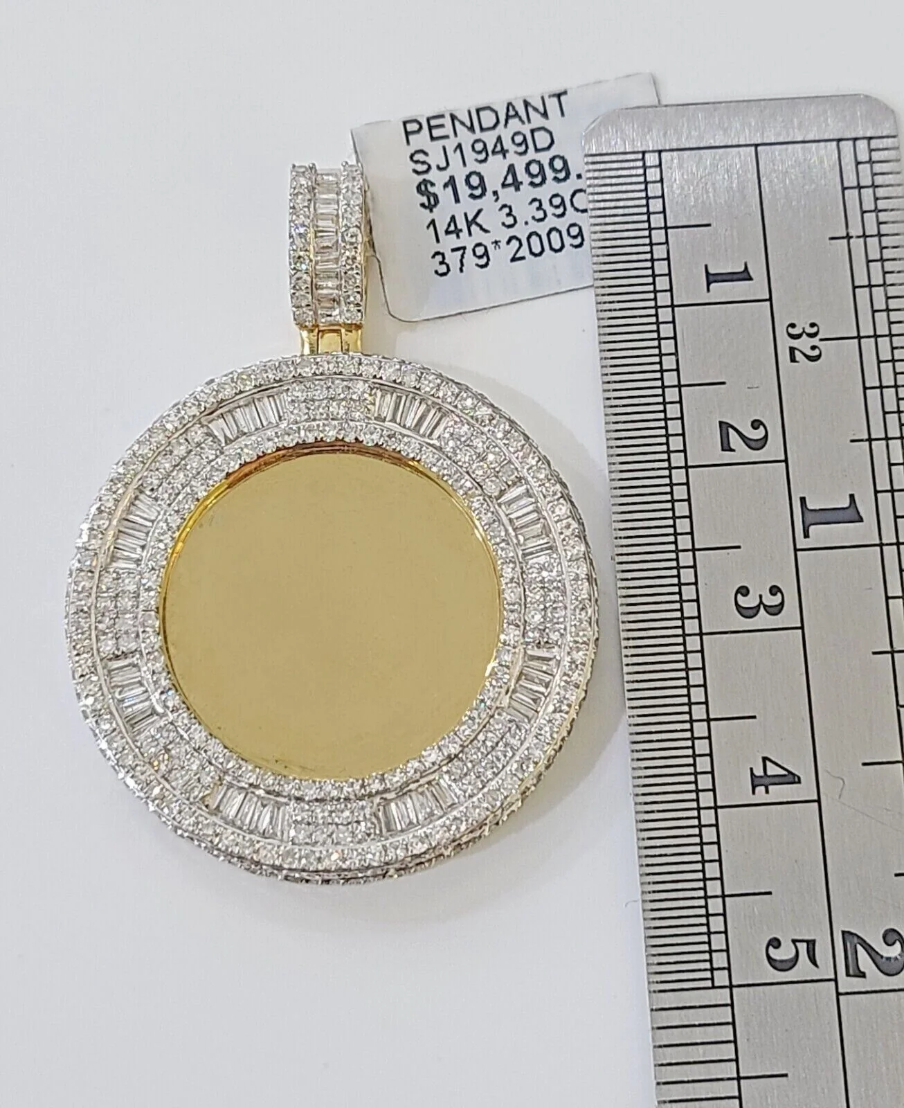 Memory Picture Charm Pendant REAL 14k Yellow God Genuine 3 CT Diamonds Mens 14KT - Image 3