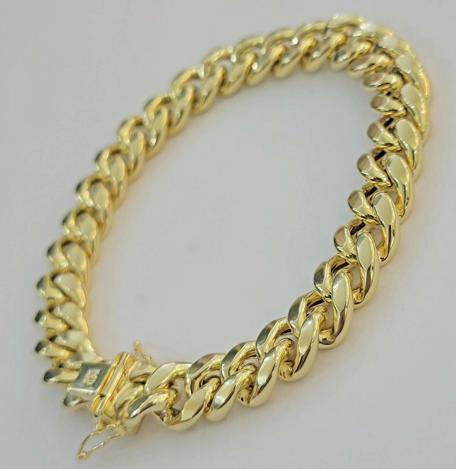 Men 10k Gold Miami Cuban Bracelet 11mm Thick 7.5" Box Lock10kt Yellow Gold REAL