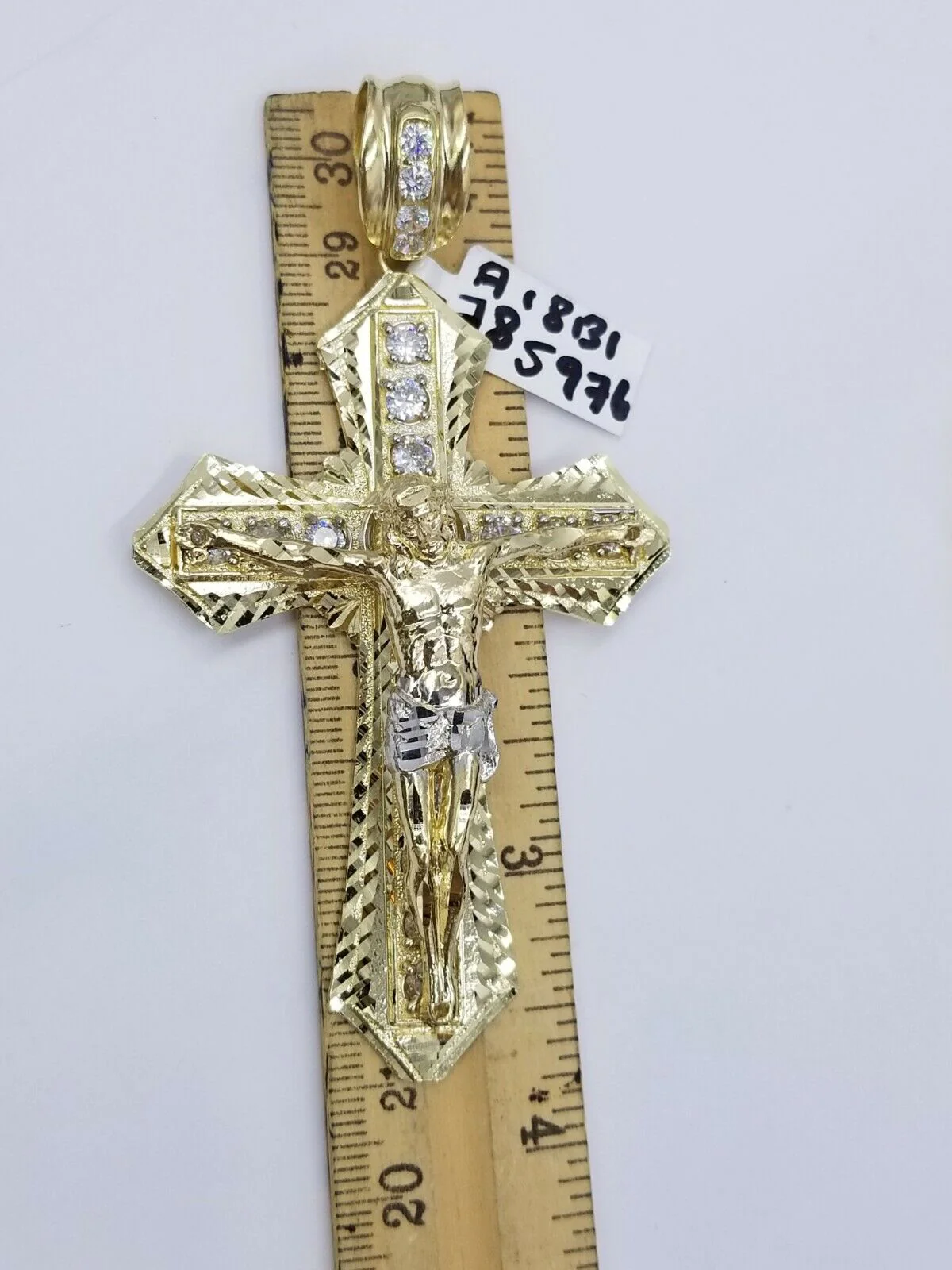Men 10k Real Yellow Gold Rope Chain 24" Crucifix Cross Charm Diamond cut Set - Image 6