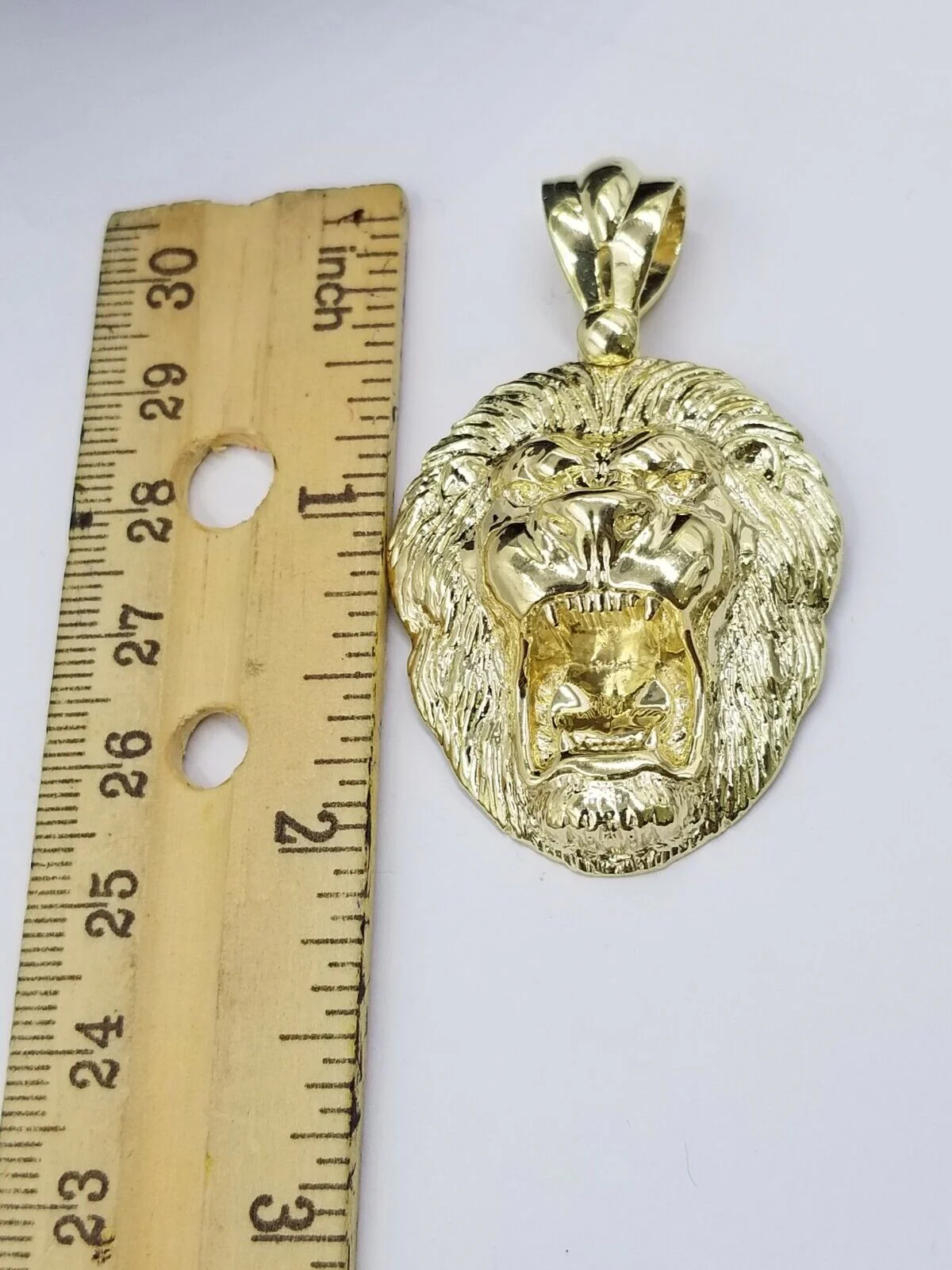 Mens 10k Solid Yellow Gold Roaring King Lion Head Charm Pendant Diamond Cut Real - Image 7