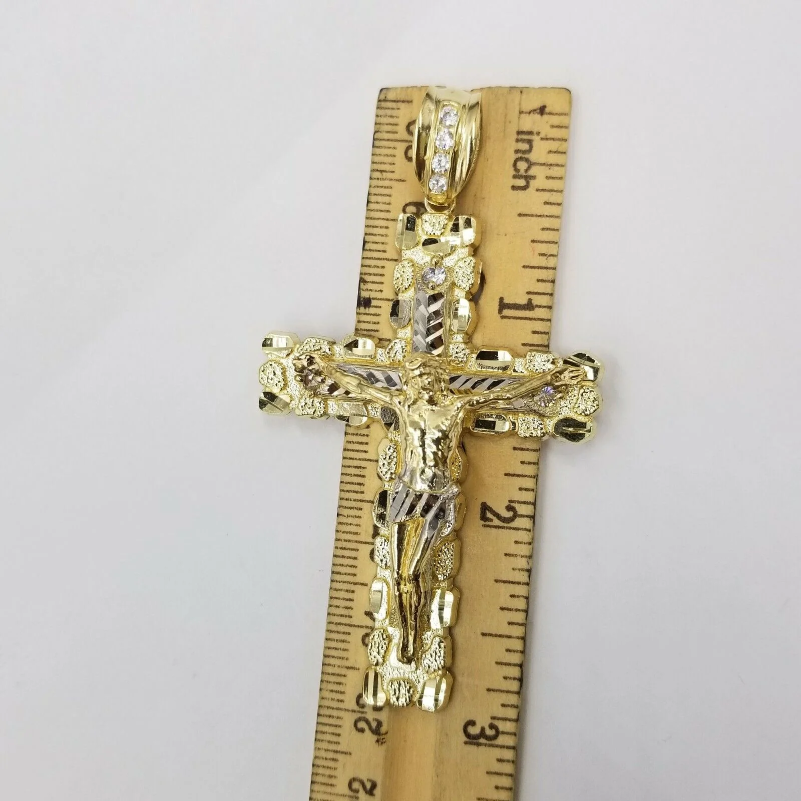 Mens 10k Yellow Gold Cross Charm Diamond Cut Pendant Byzantine Chain in 24" Real - Image 5