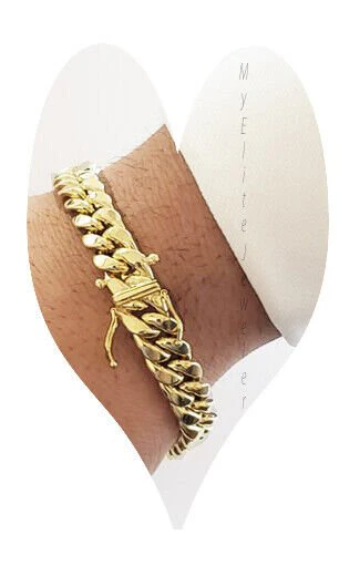 Mens 10K Yellow Gold Miami Cuban Link Bracelet 9mm 10 Inch long Box Lock  REAL - Image 3