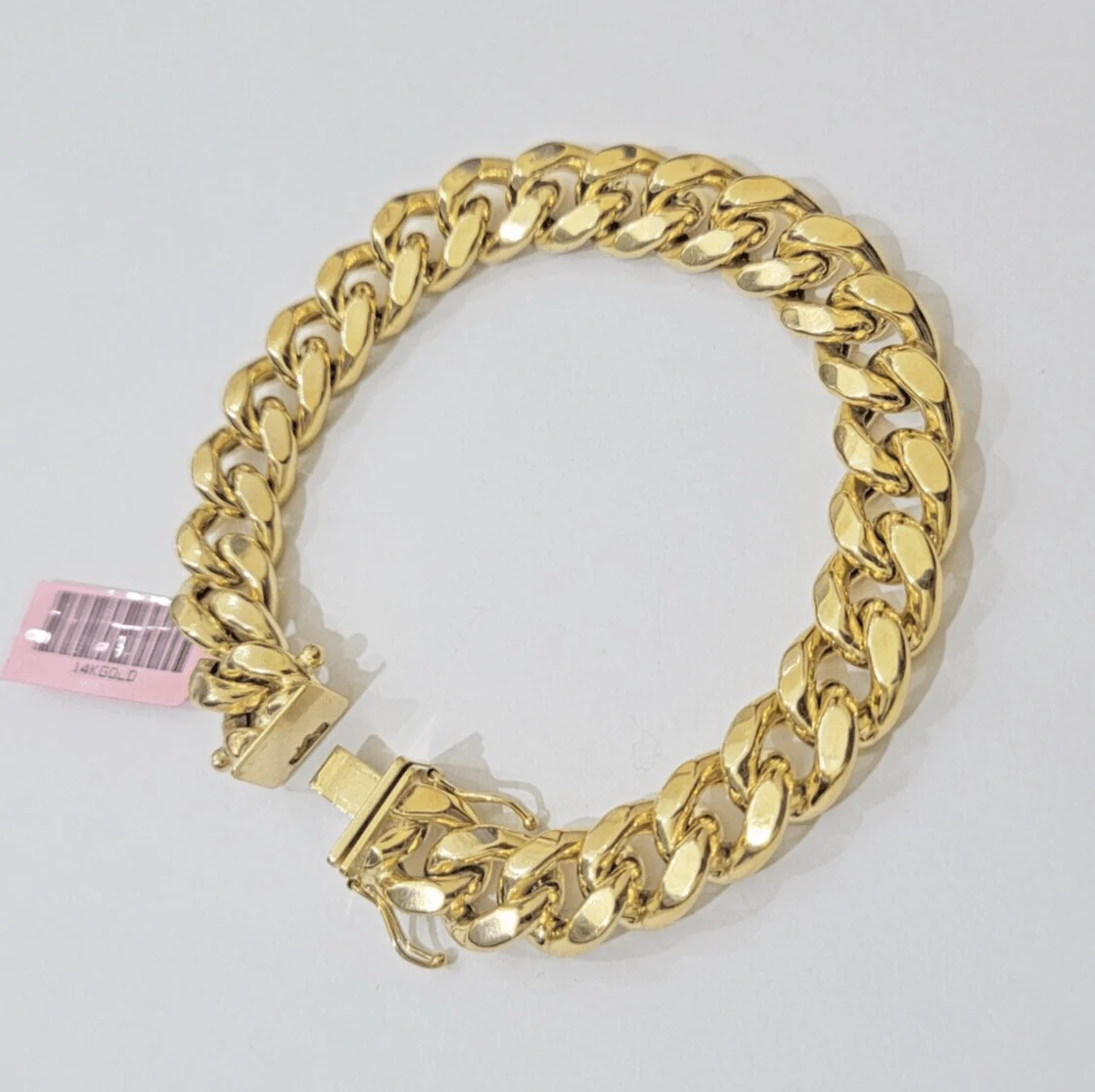 Mens 14k Yellow Gold Bracelet 7.5 Inch Miami Cuban Link Box Clasp REAL 14KT - Image 4