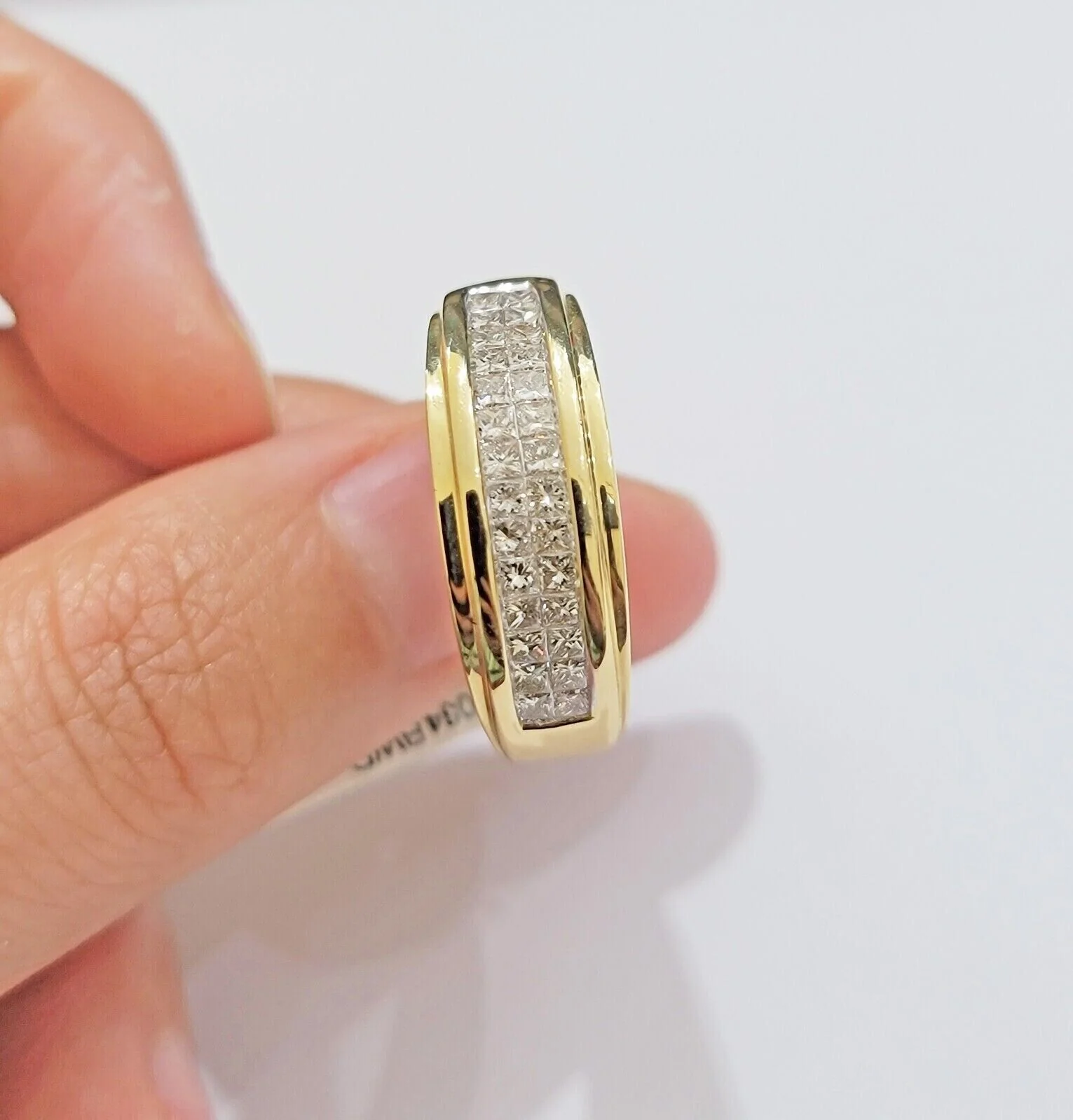 Mens Engagement Wedding Band REAL 14k Yellow Gold Natural Diamond Band Ring