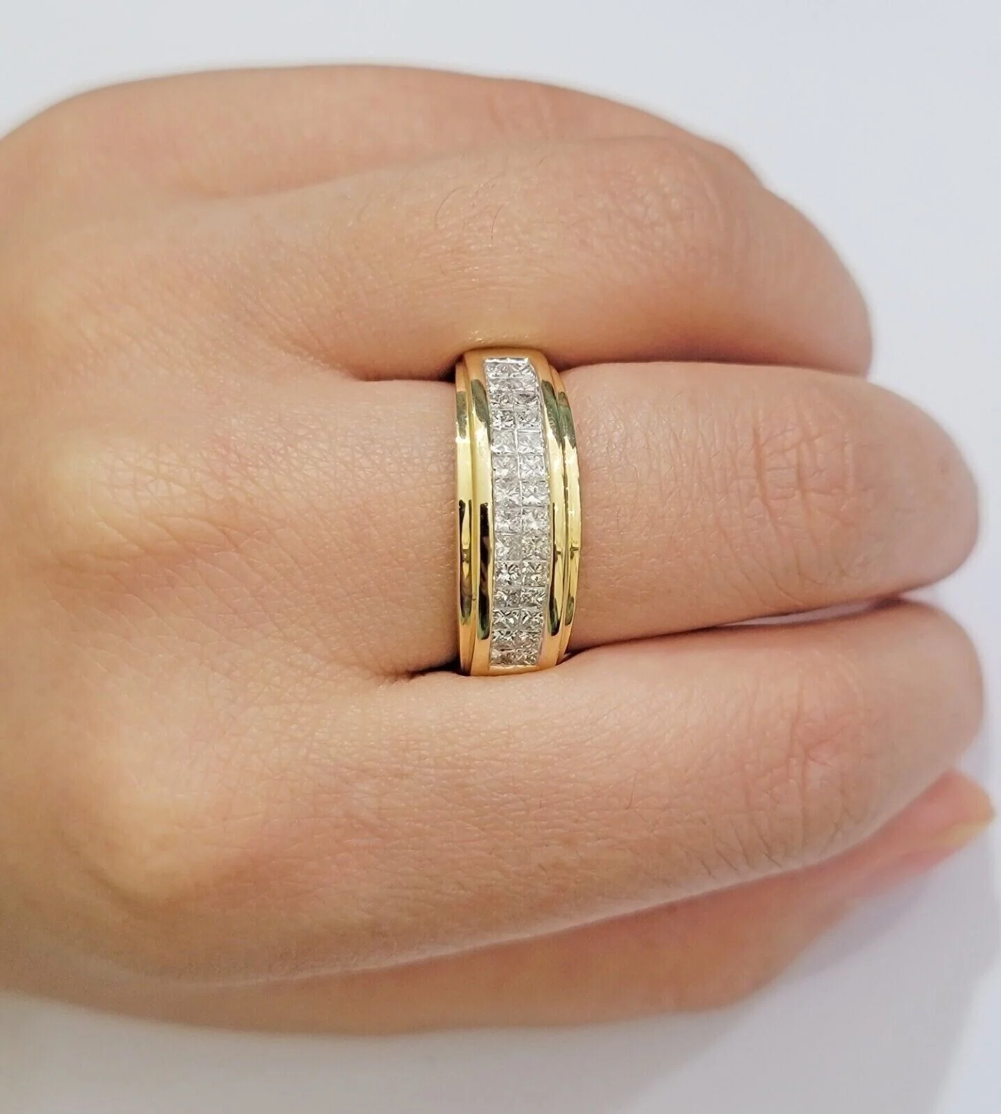 Mens Engagement Wedding Band REAL 14k Yellow Gold Natural Diamond Band Ring - Image 2