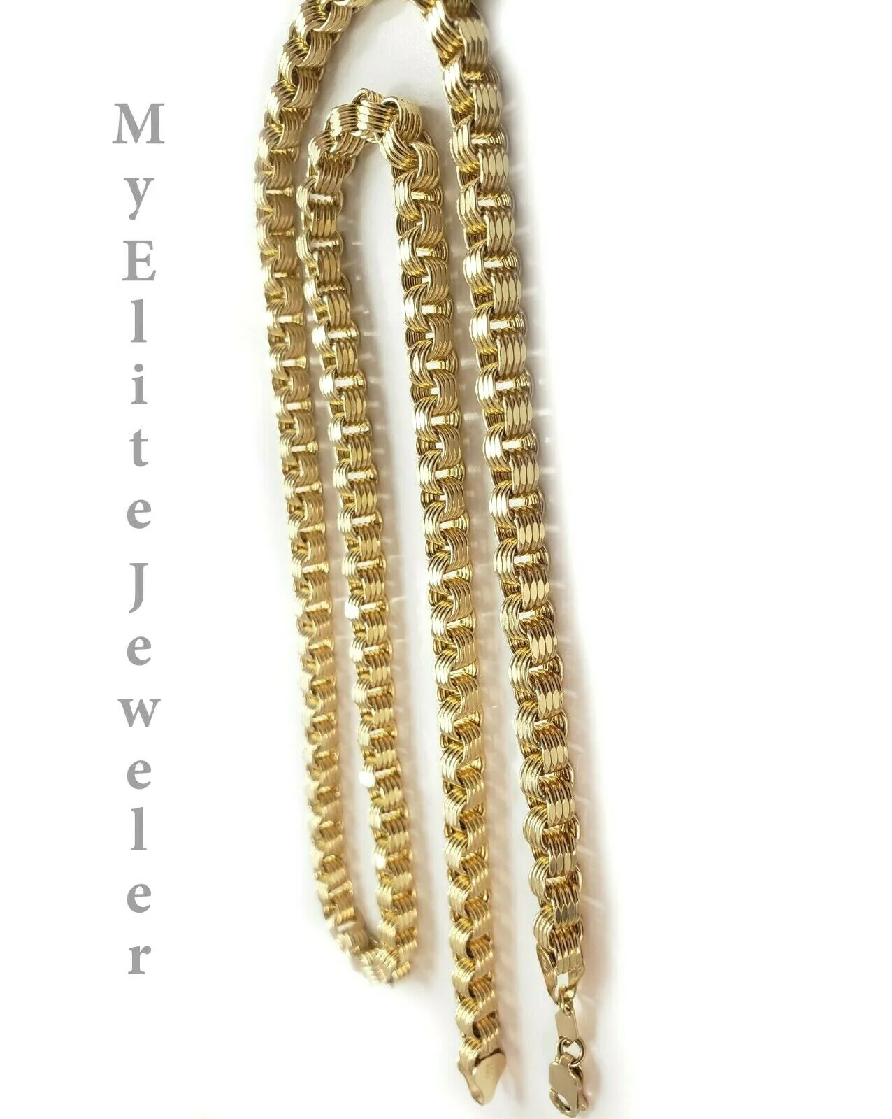Men's Ladies 10K Byzantine Chain Necklace 28 Inch 5mm Lobster Lock Yellow Gold - Image 4