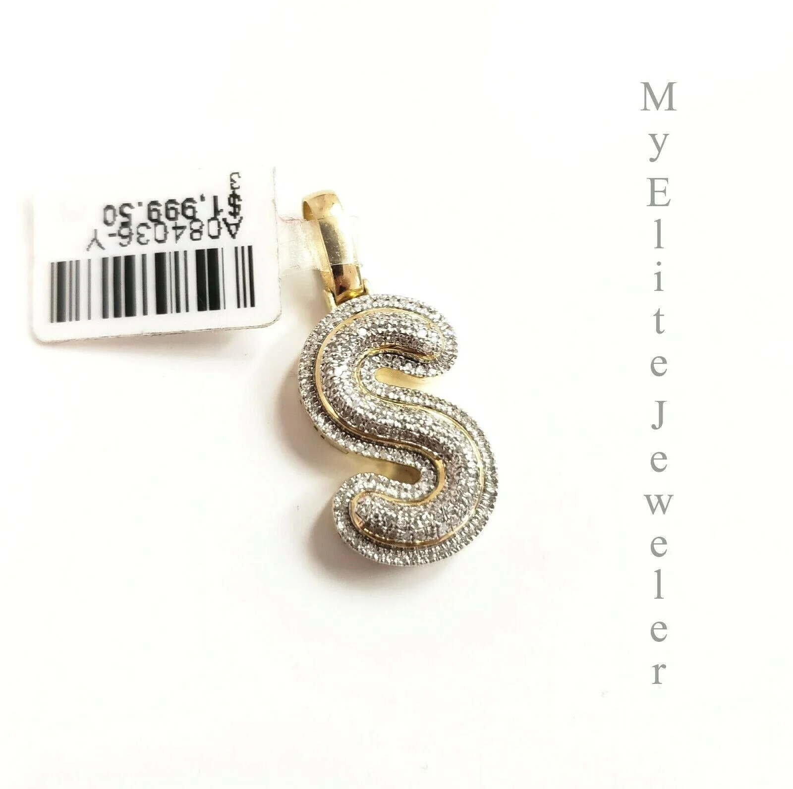 Mens Ladies Solid 10k 0.30CT Initial S Diamond Pendant Yellow Gold Alphabet REAL - Image 3