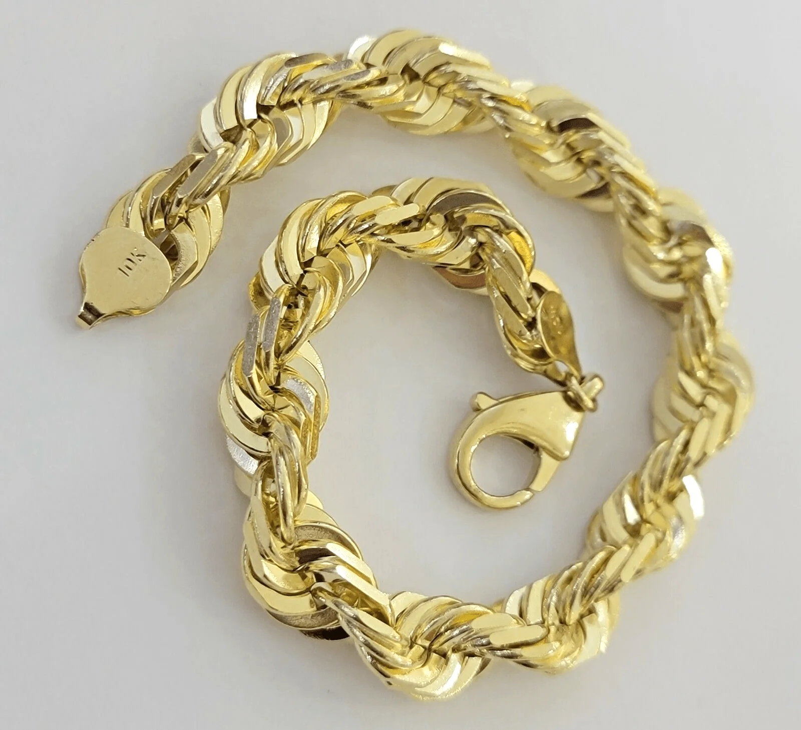 Mens Real 10k Gold Rope Bracelet 9 Inch 10.5mm Diamond Cut Solid 10KT Yellow Gld - Image 3