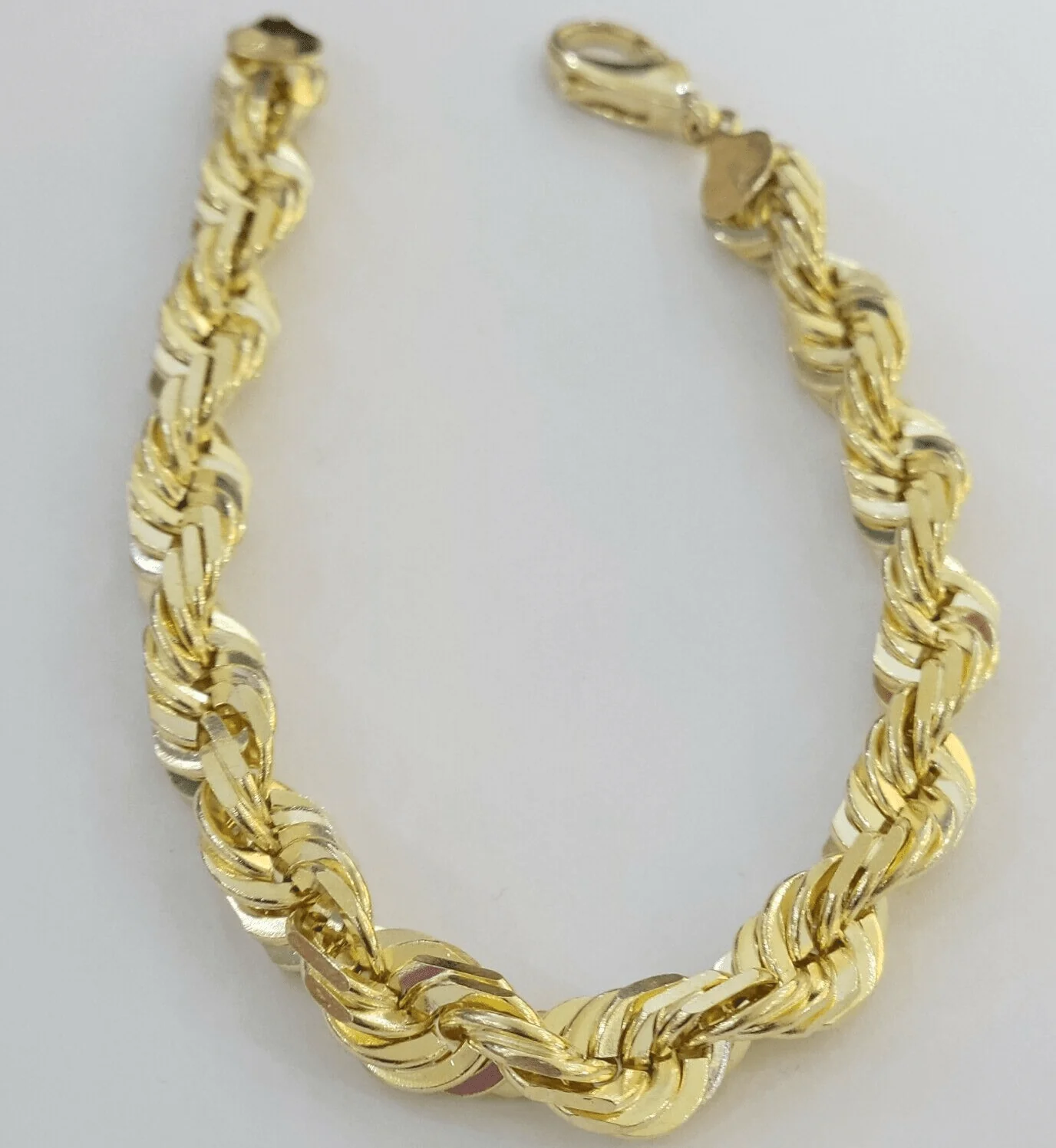 Mens Real 10k Gold Rope Bracelet 9 Inch 10.5mm Diamond Cut Solid 10KT Yellow Gld - Image 4