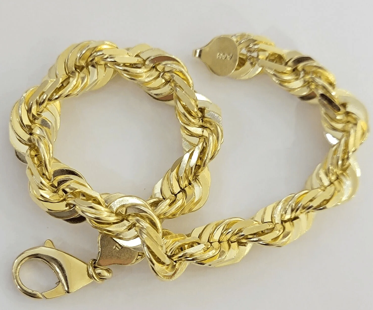 Mens Real 10k Gold Rope Bracelet 9 Inch 10.5mm Diamond Cut Solid 10KT Yellow Gld - Image 5