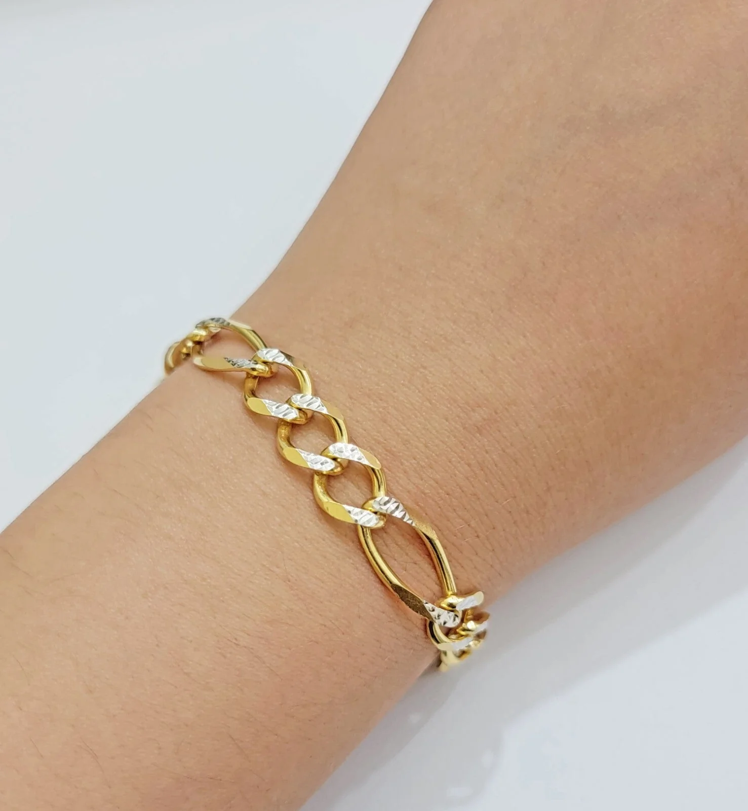 Mens Real 10k Yellow Gold Figaro Link Bracelet Diamond Cut 6.5 mm Solid 8 Inch - Image 5
