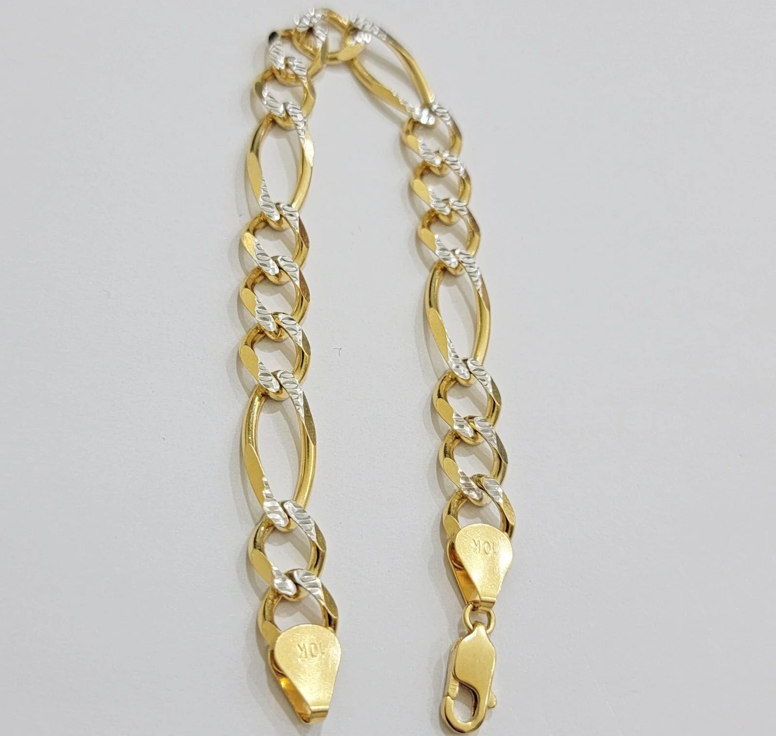Mens Real 10k Yellow Gold Figaro Link Bracelet Diamond Cut 6.5 mm Solid 9 Inch - Image 4