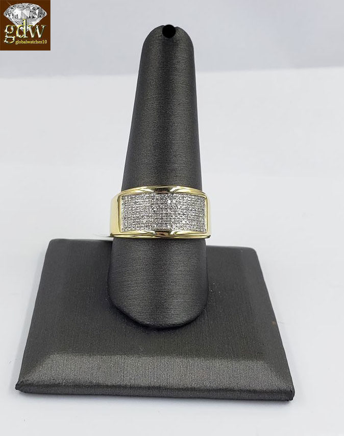 Mens REAL 10k Yellow Gold Wedding Engagement Ring Band Genuine Diamond 10 - Image 2