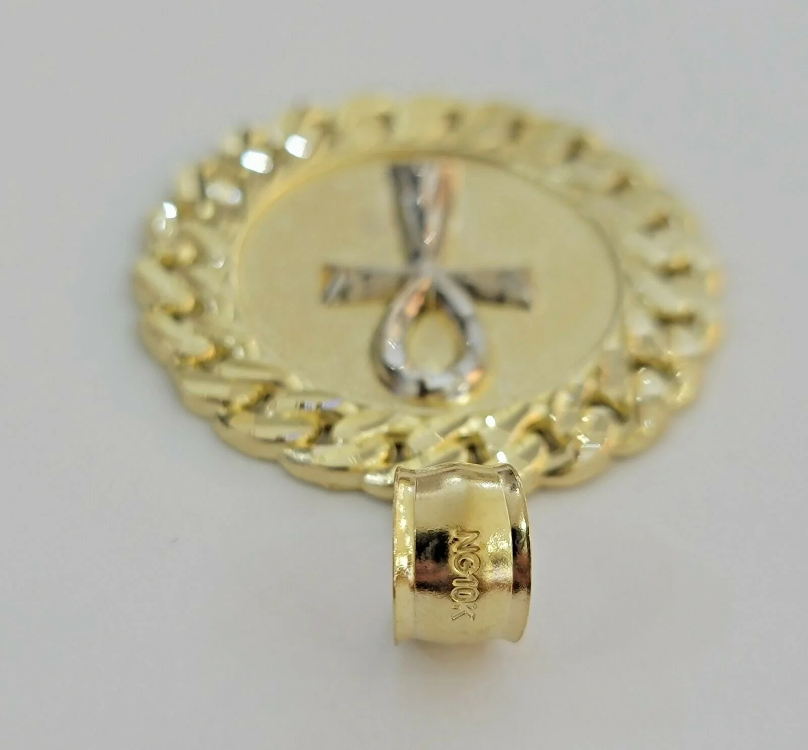 Mens Real 10kt Yellow Gold Ankh Cuban Pendant Charm Medallion Round 10k, Dia Cut - Image 2