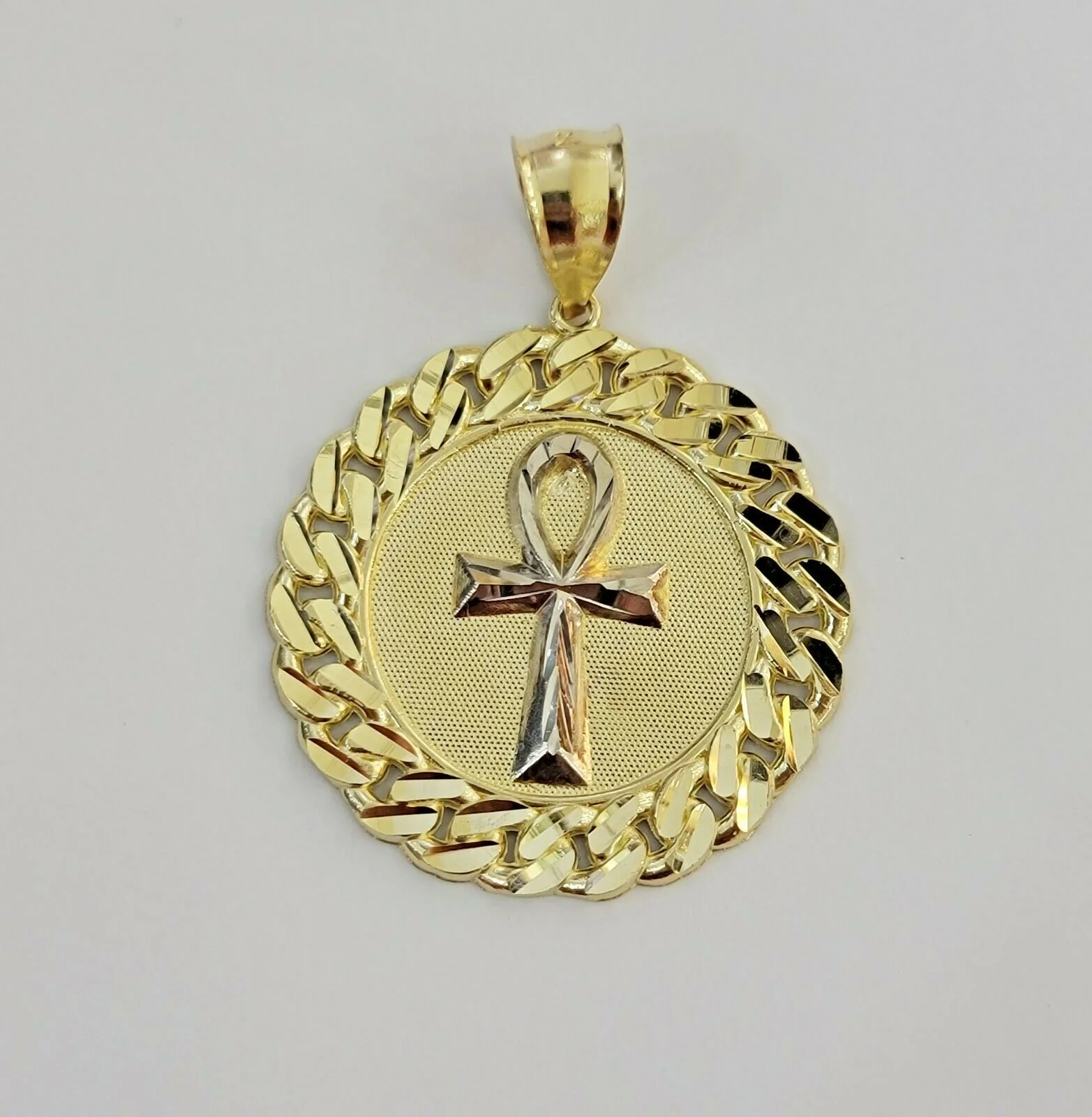 Mens Real 10kt Yellow Gold Ankh Cuban Pendant Charm Medallion Round 10k, Dia Cut - Image 6